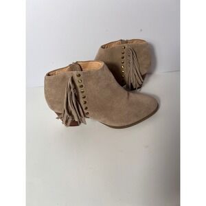 Vionic Suede Ankle Boots Fringe‎ Studded Accents Tan Women's Size 9.5